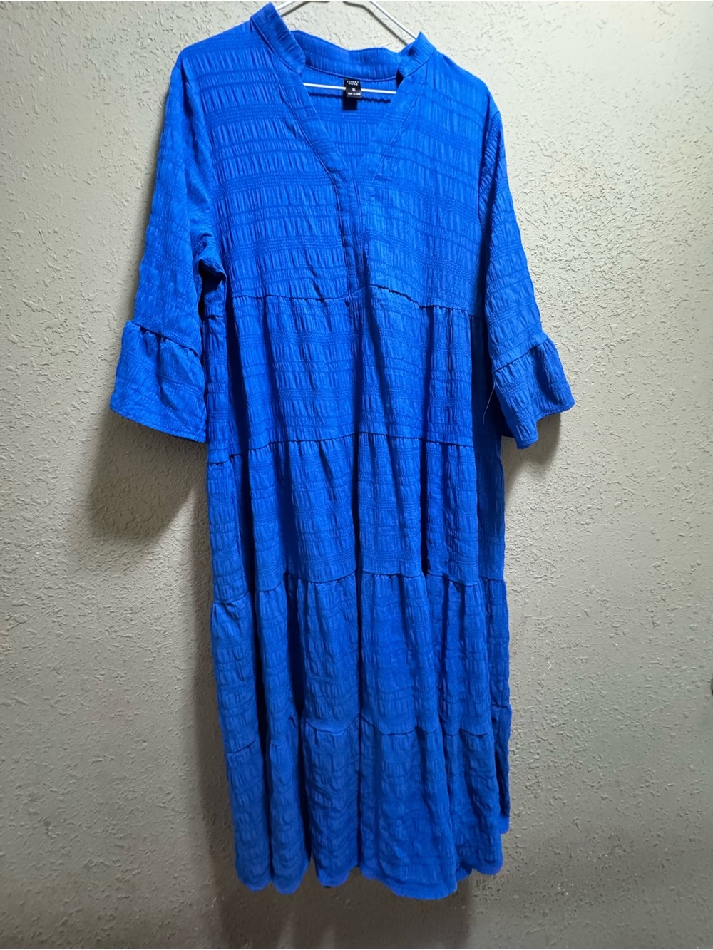 No Boundaries Royal Blue Textured Tiered V-Neck Long Sleeve Dress